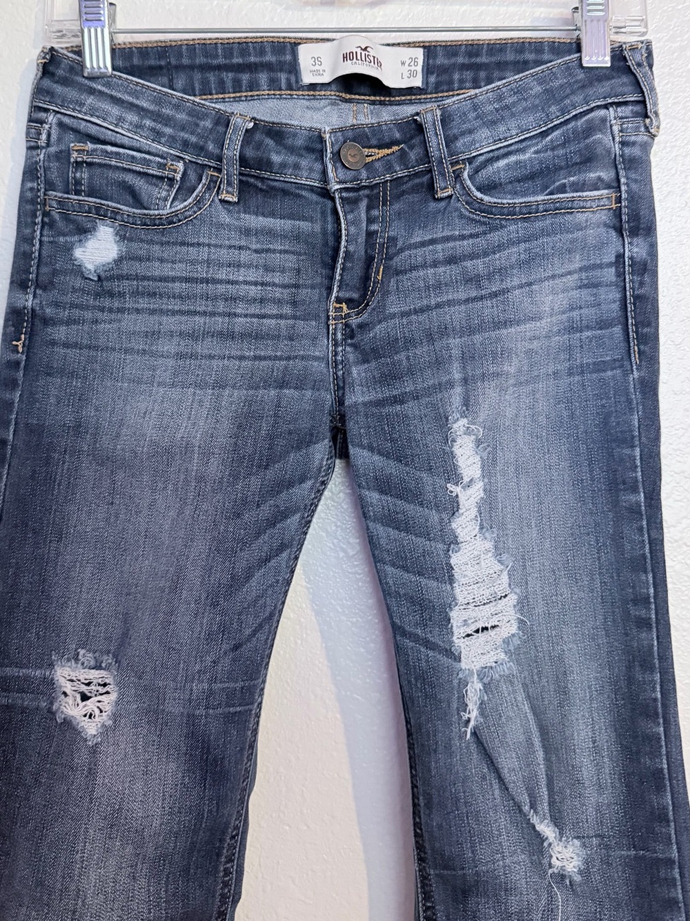 Hollister Women's Skinny Distressed Dark Blue Jeans